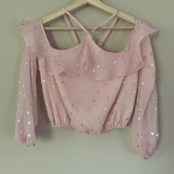 NWT Lovers & Friends Pink Crop Top Silver Hearts - Picture 5 of 6